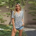 thumbnail image 2 of FJUCHAI Chemises Imprimées pour Femmes Été Décontracté Col Rond Manches Courtes Blouses Mignonnes Florales Tops Amples, 2 of 10