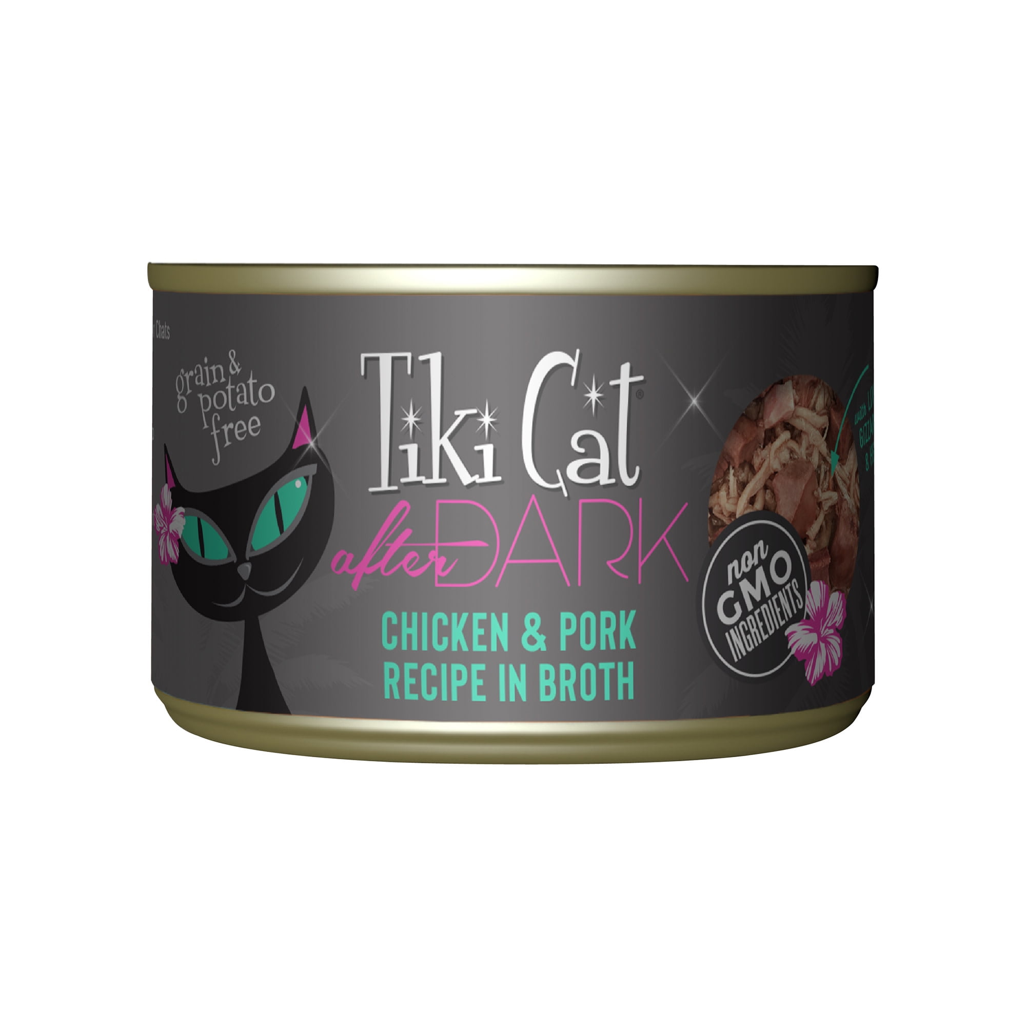(2 pack) Tiki Cat After Dark Whole Foods Wet Cat Food, Chicken & Pork, 5.5 oz. Can