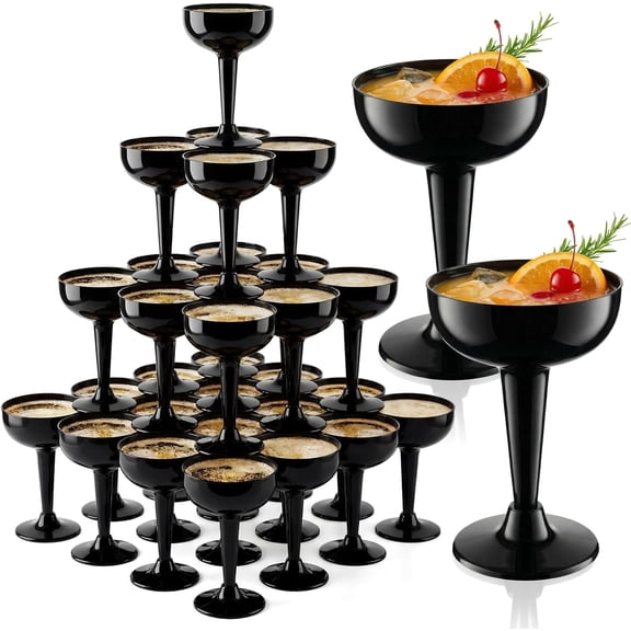 40 Pcs Black Champagne Coupe Glasses Bulk 5 oz Plastic Disposable Champagne Flutes Wedding Cocktail Cup for Wedding Engagement Birthday 2026 Graduation Party