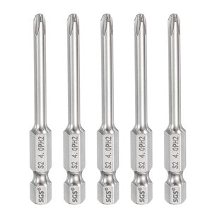 5pcs #2 Phillips tournevis Bit PH2 1/4" de hexagone 2.6" (65mm) Longue 0.16" Boutons de forage à tête transversale magnétique à tige S2 Conducteur industriel à vis en acier pour tournevis de puissance Foreuses, Argent