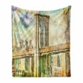 thumbnail image 1 of Abstract Oil Painting Soft Flannel Fleece Throw Blanket, Brooklyn Bridge in Watercolor Brush Strokes Style in Earthy Tones, Cozy Plush for Indoor and Outdoor Use, 50" x 60", Multicolor, by Ambesonne, 1 of 6