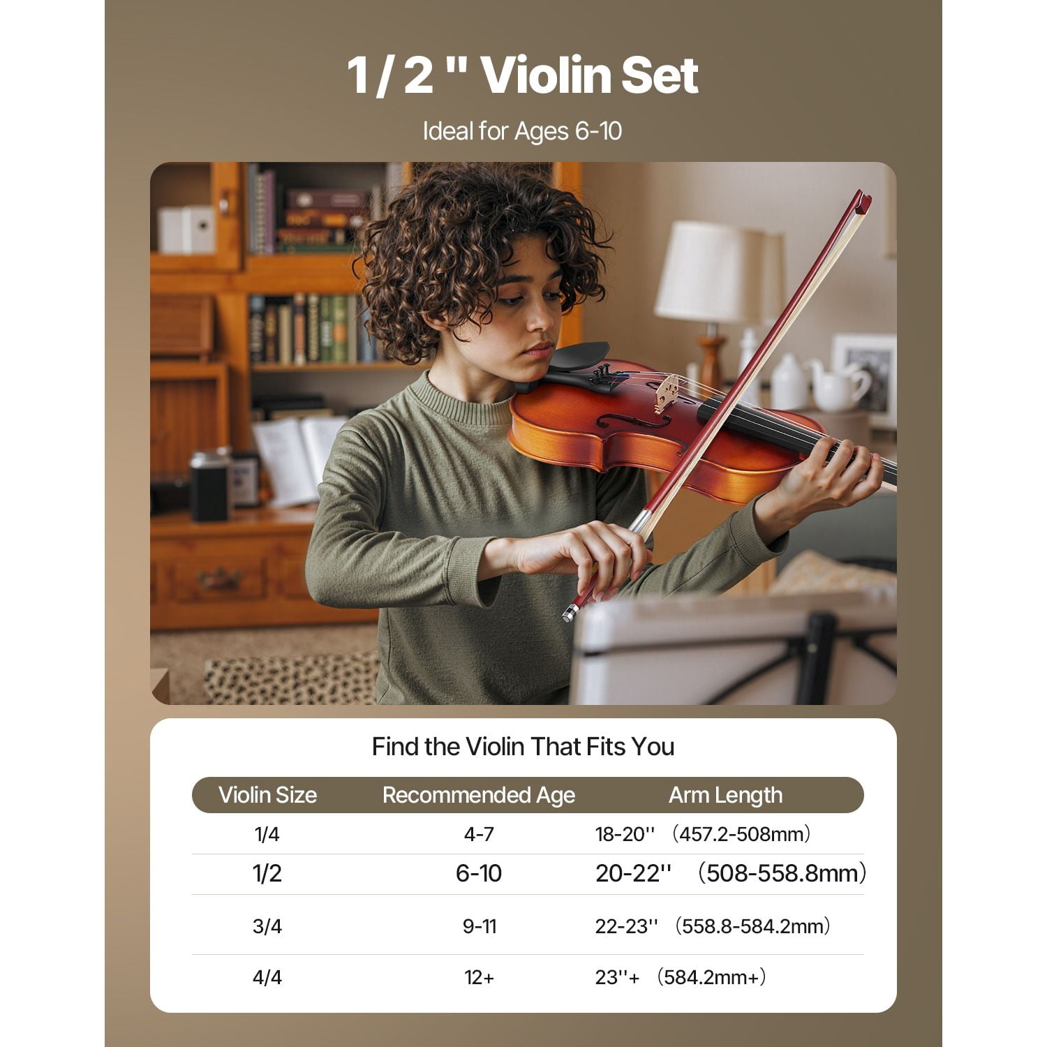 Violin 1/2 Size for Adults, Violin Fiddle Set for Beginners Student with Hard Case, Rosin, Bow, Shoulder Rest,Bridge,Tuner and Extra Strings,Solidwood Professional Musical Instruments (Brown)