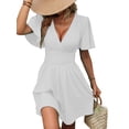 thumbnail image 2 of Women'S Ruched V Neck High Waist Casual Short Sleeve A-Line Dress White XL, 2 of 9