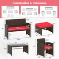 thumbnail image 3 of Gymax Ensemble de Meubles de Patio 6 Pcs avec 1 Causeuse 1 Table Basse 2 Fauteuils 2 Ottomans Rouge, 3 of 7
