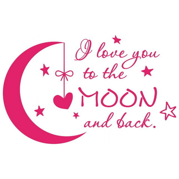 Quote I Love You to the Moon and Back Wall Decal Nursery Kids Room Decor f1 (hot pink)