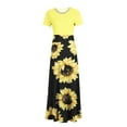 thumbnail image 4 of Wycnly Summer Dresses for Women Vintage Empire Waist Pleated Swing Tunic A Line Formal Maxi Dresses 2024 Short Sleeve Round Neck Sunflower Print Long Formal Dress Yellow l, 4 of 5