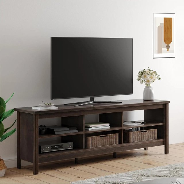 TV Stand for 80 Inch TV, Farmhouse TV Cabinet for 75 inch TV with 6 Storages, Living Room TV Console Table Entertainment Center, My Lux Decor Round