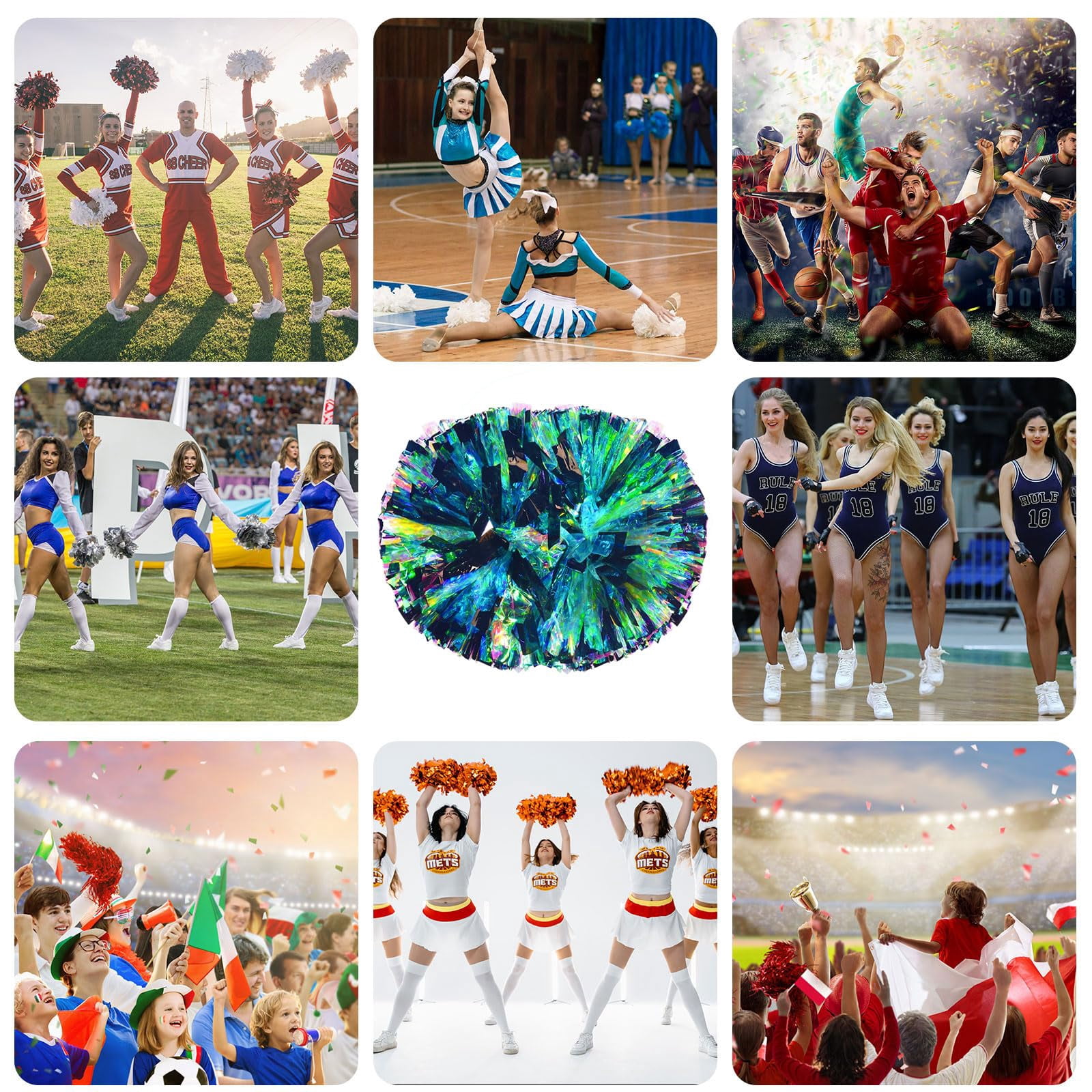 12 Pcs pom poms Cheer,14.57inch pom poms Cheerleading with Handle Style Cheer Pom Pomsfor Dance, Matches
