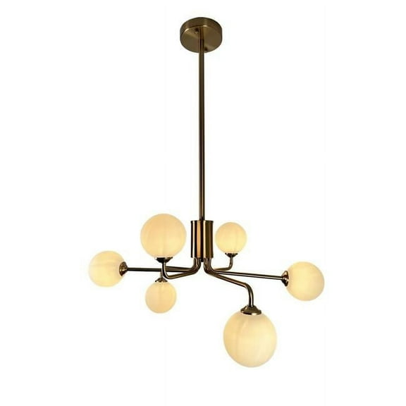 EQLight EQ21-P-MCB6L Ootzil  6-Light Brass Chandelier with White Globes