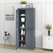 Freestanding Tall Kitchen Pantry, 72.4" Minimalist Kitchen Storage Cabinet Organizer With 4 Doors And Adjustable Shelves,Gray
