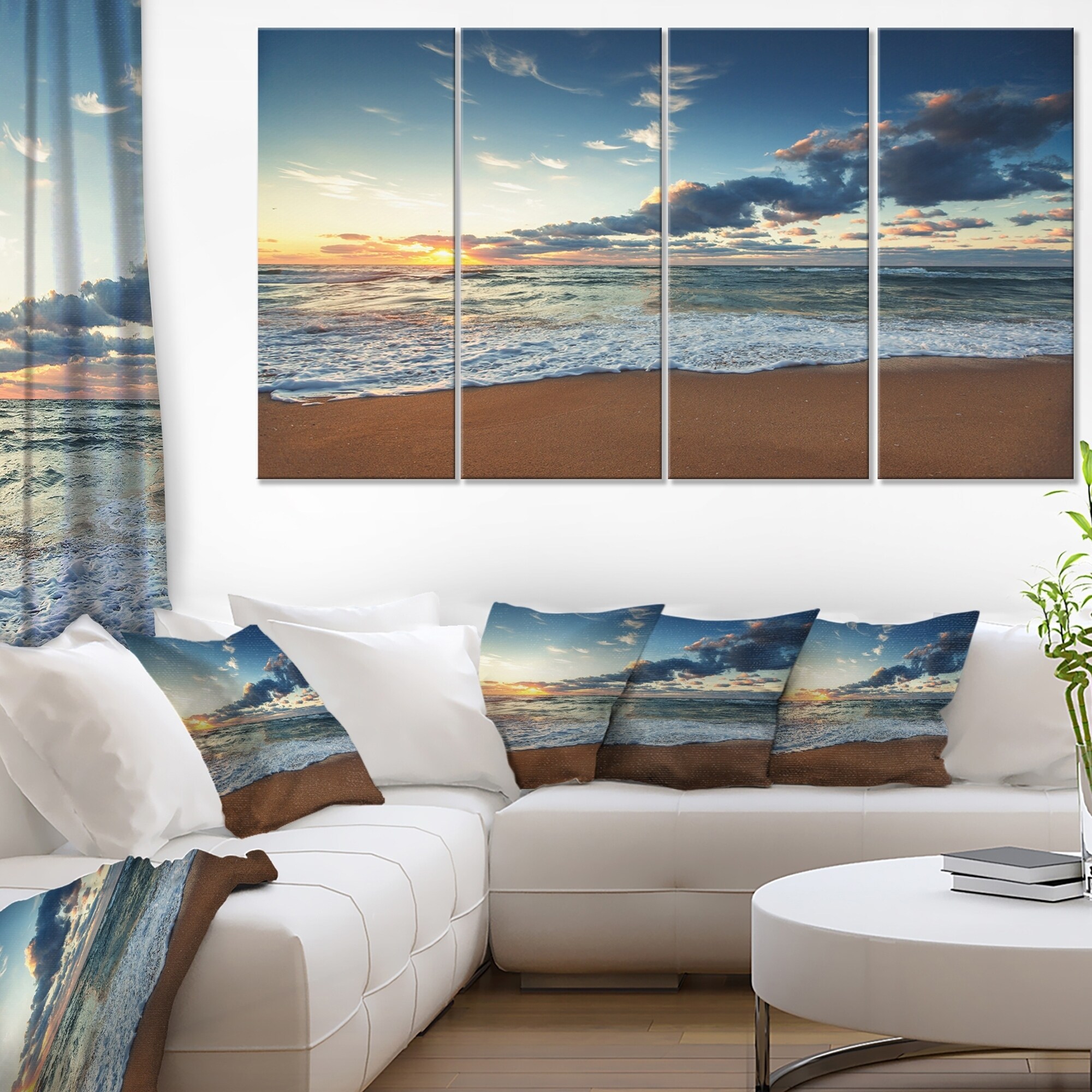Designart 'Sunrise and Glowing Waves in Ocean ' Seascape Canvas Art Print