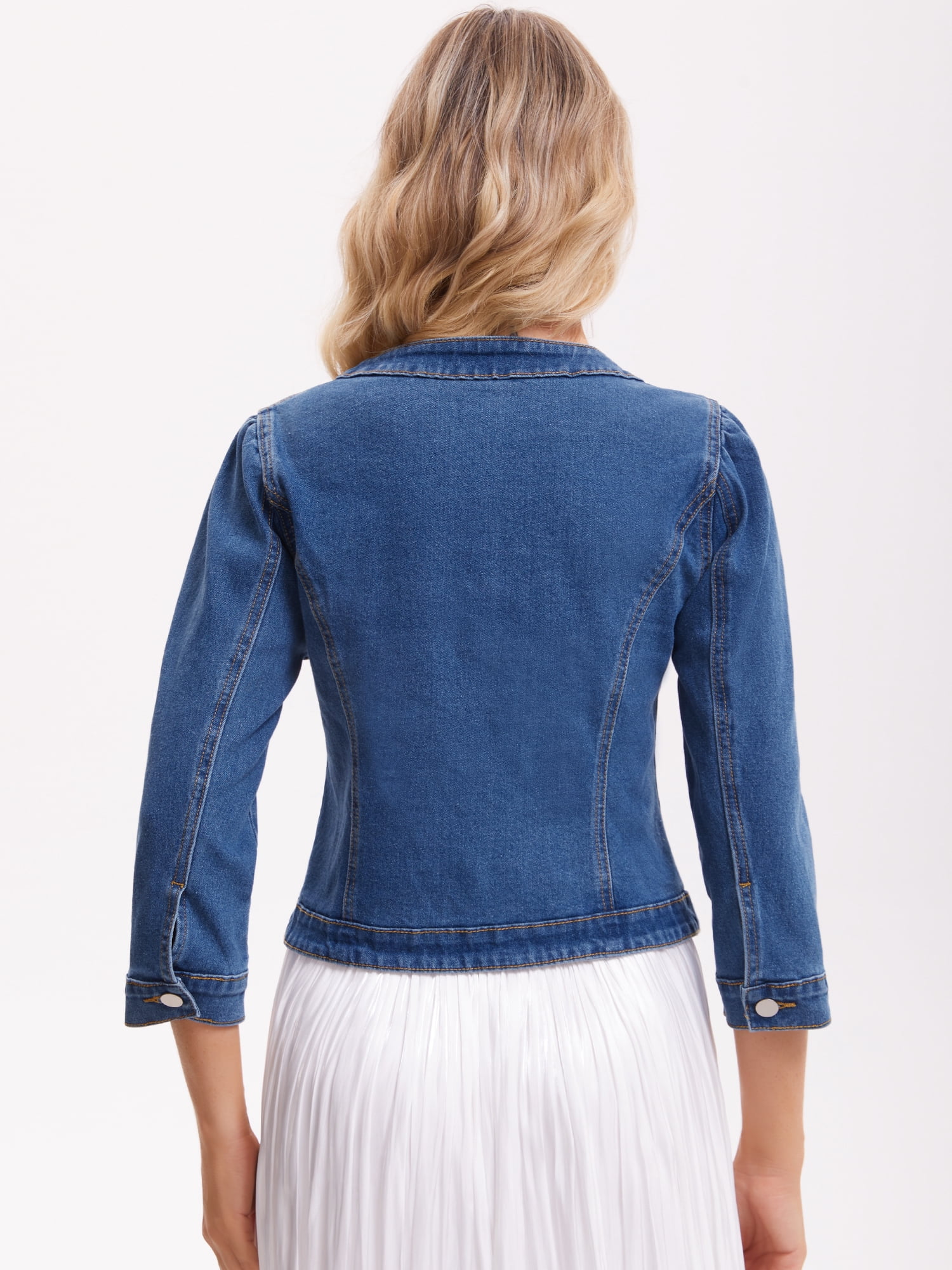 DARING DIVA Women's Collarless Cardigan 3/4 Sleeve Jean Jacket 2XL Blue