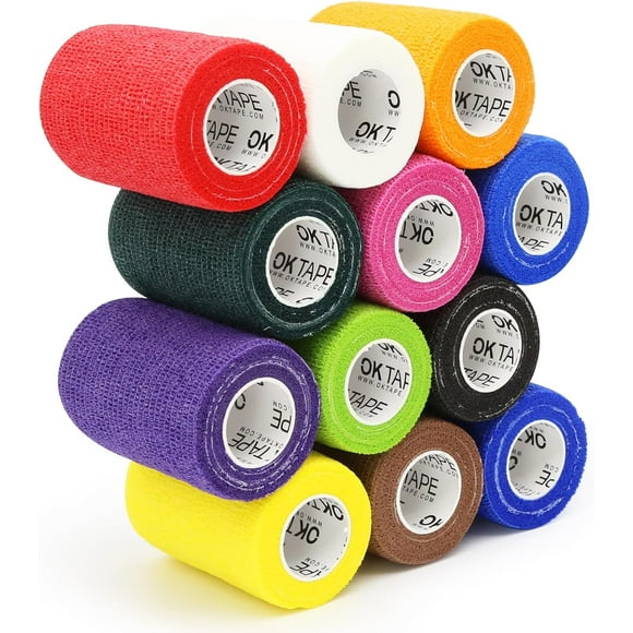 PINHEN Self Adherent Cohesive Bandages Wrap - 12Packs, 3" x 5 Yards, Non-Woven Self Adhesive Bandage Wrap for Thumb, Finger, Wrist, Ankle, Vet Wrap Bandages Tape