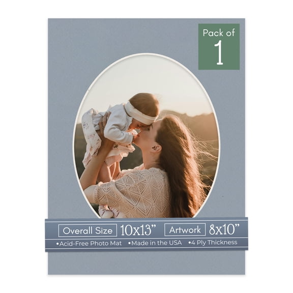 Harbor Gray Picture Frame Mat for 10x13 Frames - Oval Opening for 8x10 Photos - 1 Mat