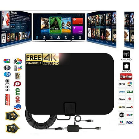 2019 Newest Strongest Reception TV Antenna, Indoor Digital HDTV Antenna 80 Miles Range High Gain for 4K 1080P VHF UHF Freeview Local Channels w/ Powerful Amplifier Signal Booster & 16.5ft Coax (Best Indoor Tv Antenna For Digital Signal)