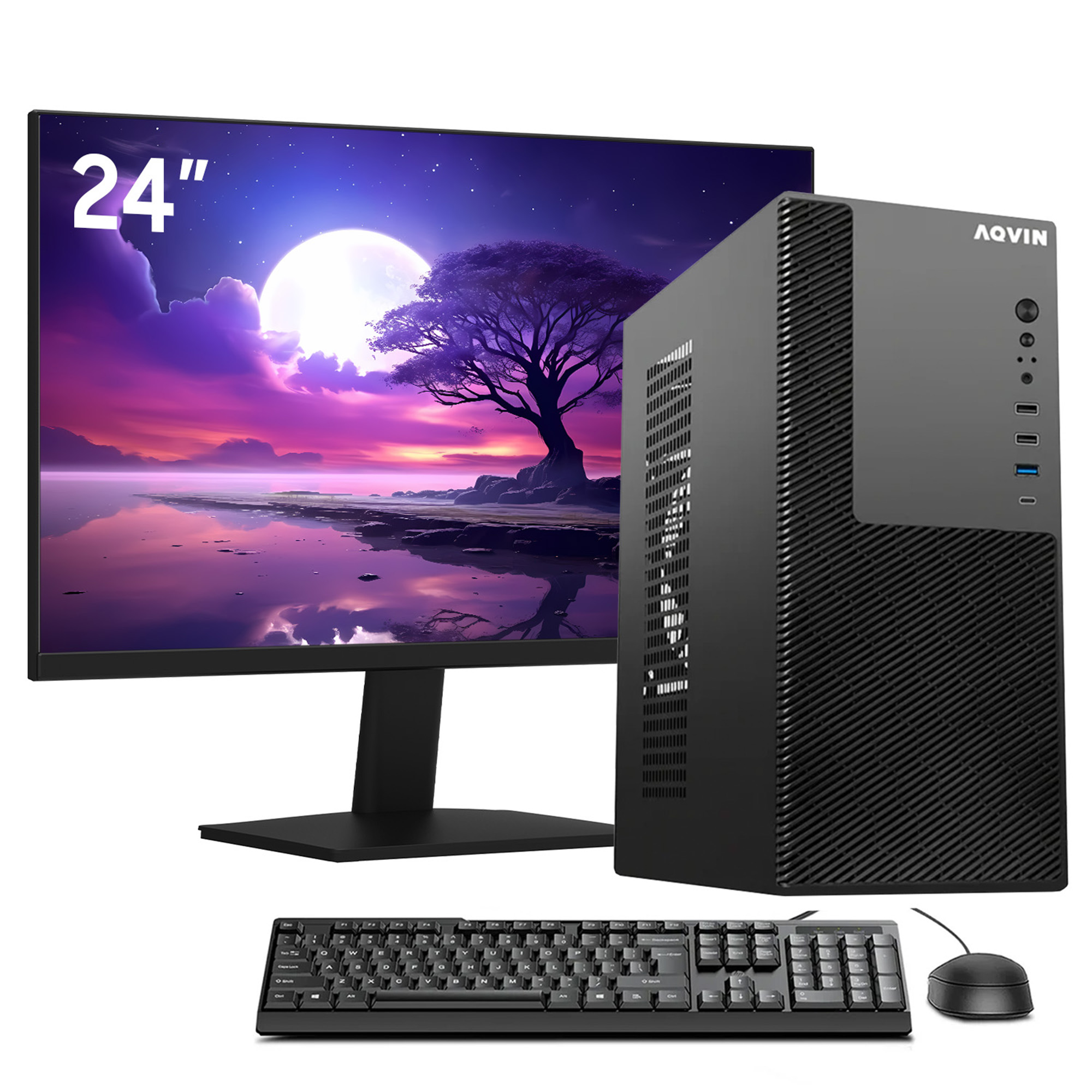 AQVIN MTX60 Minitower with 24 inch FHD monitor Windows 11 Pro Desktop Computer PC - Intel Hexa-core I5 Processor | 16GB DDR4 RAM | 1TB NVMe SSD | AX900 WiFi Bluetooth Adapter