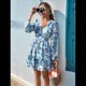 thumbnail image 5 of Vestido de Otoño para Mujer, Cuello en V, Larga, Cintura Elástica, Estilo Bohemio, para Playa, Resort, Floral, Minivestido de Verano Azul XXXL, 5 of 10