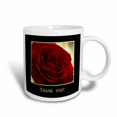 Mum Rose - 3dRose Red Rose Frame in Gold and Black Thank you, Ceramic Mug, 15-ounce