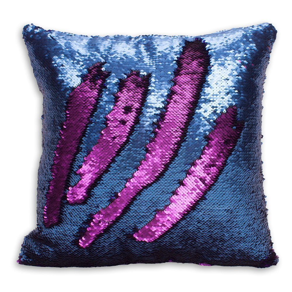 Midnight Blue Magic Purple 14" Mermaid Sequin Throw Pillow Color Changing