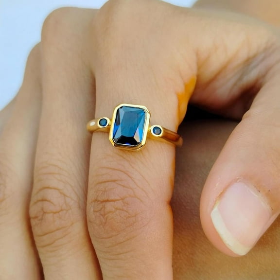 Blue Sapphire Ring, Solitaire Emerald Cut Silver Ring, Blue Gemstone Ring, Wedding Ring, Gift For Her , September Birthstone Ring,