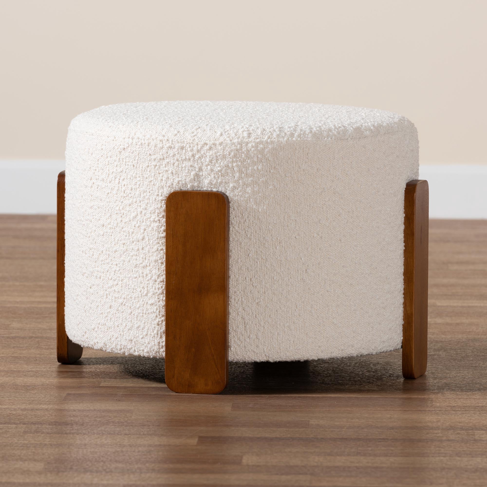 Baxton Studio Finlay Japandi Footstool, One Size, Walnut Brown