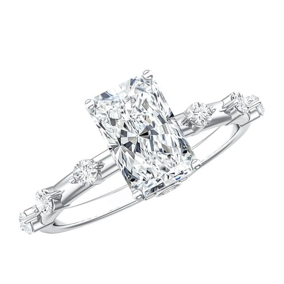 Rosec Jewels IGI Certified Lab Grown Diamond Radiant Cut Engagement Ring - 2 Carat Diamond Ring with Spaced Accent - E-VS1 Grade, 925 Sterling Silver, US 4.00