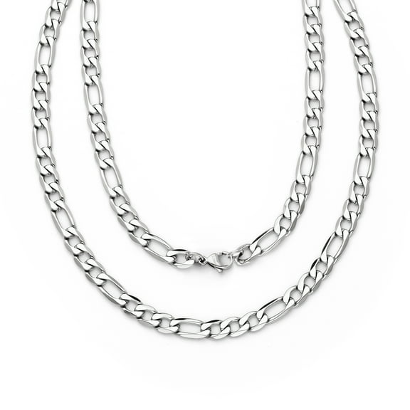 Metal Masters 8mm Solid Mens Stainless Steel Figaro Chain Necklace 24