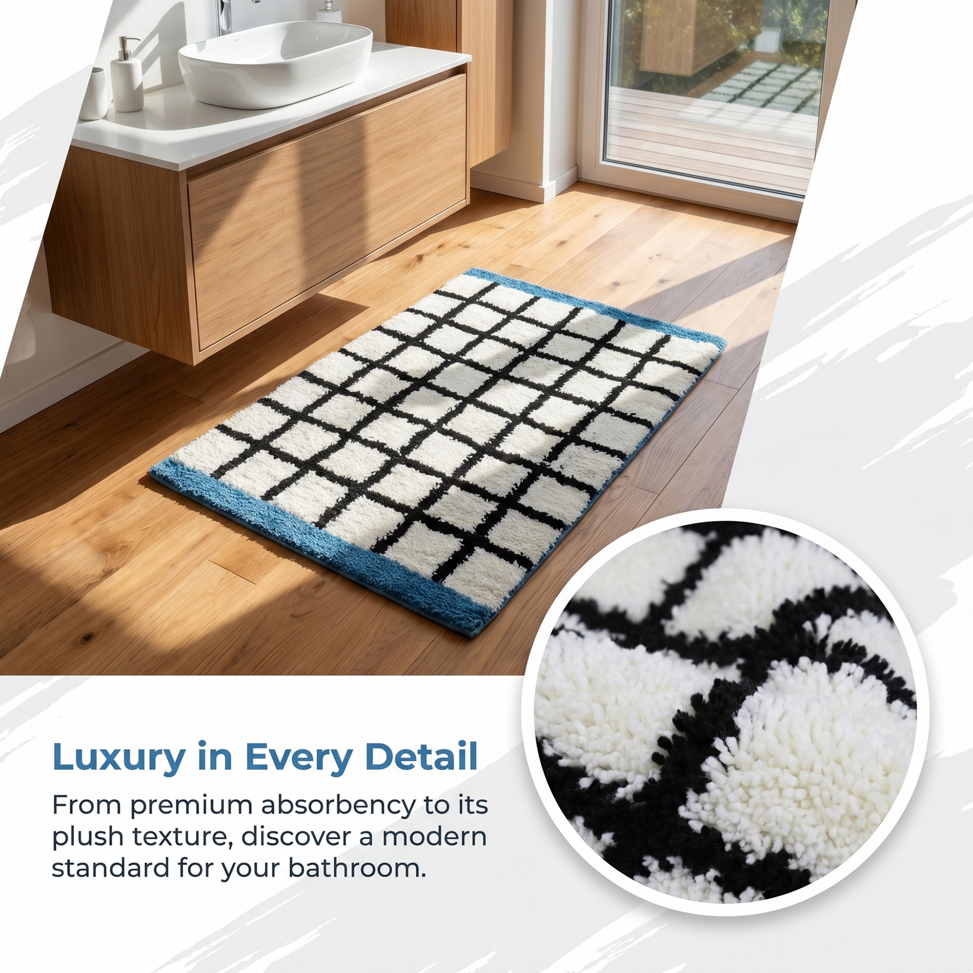 Unique Bargains Soft Absorbent Plush Non Slip Machine Washable Bath Mat Blue 24" x 16"