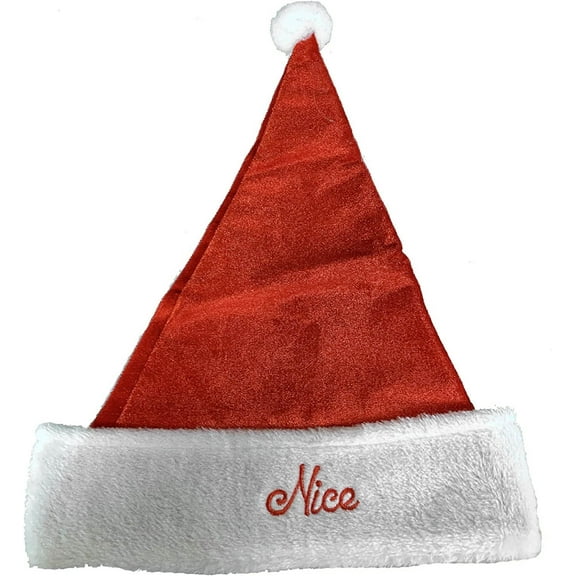 Black Duck Brand Red Santa Hat w/Plush White Cuff Embroidered with Naughty & Nice - Great for Holiday Parties! (1 Hat)