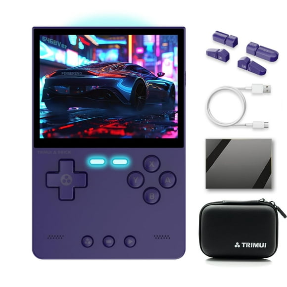 Trimui Brick Handheld Game Console 3.2-inch 1024*768 IPS Screen 3000mAh Trimui-Brick Opensource System with Portable Case and Screen Protector Purple