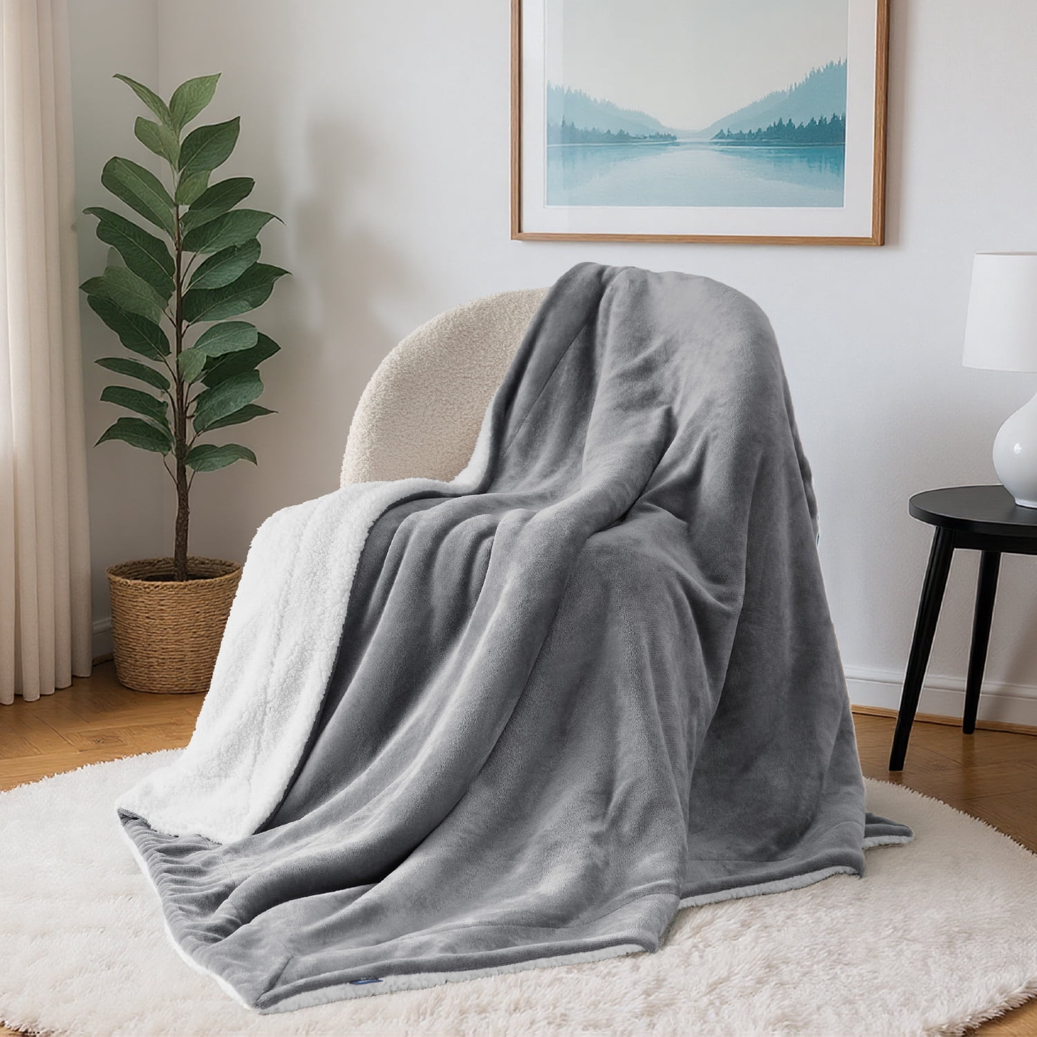 U by Bedsure Sherpa Fleece King Size Blanket Grey - Thick and Warm Blankets, Soft and Fuzzy,108x90 Inches