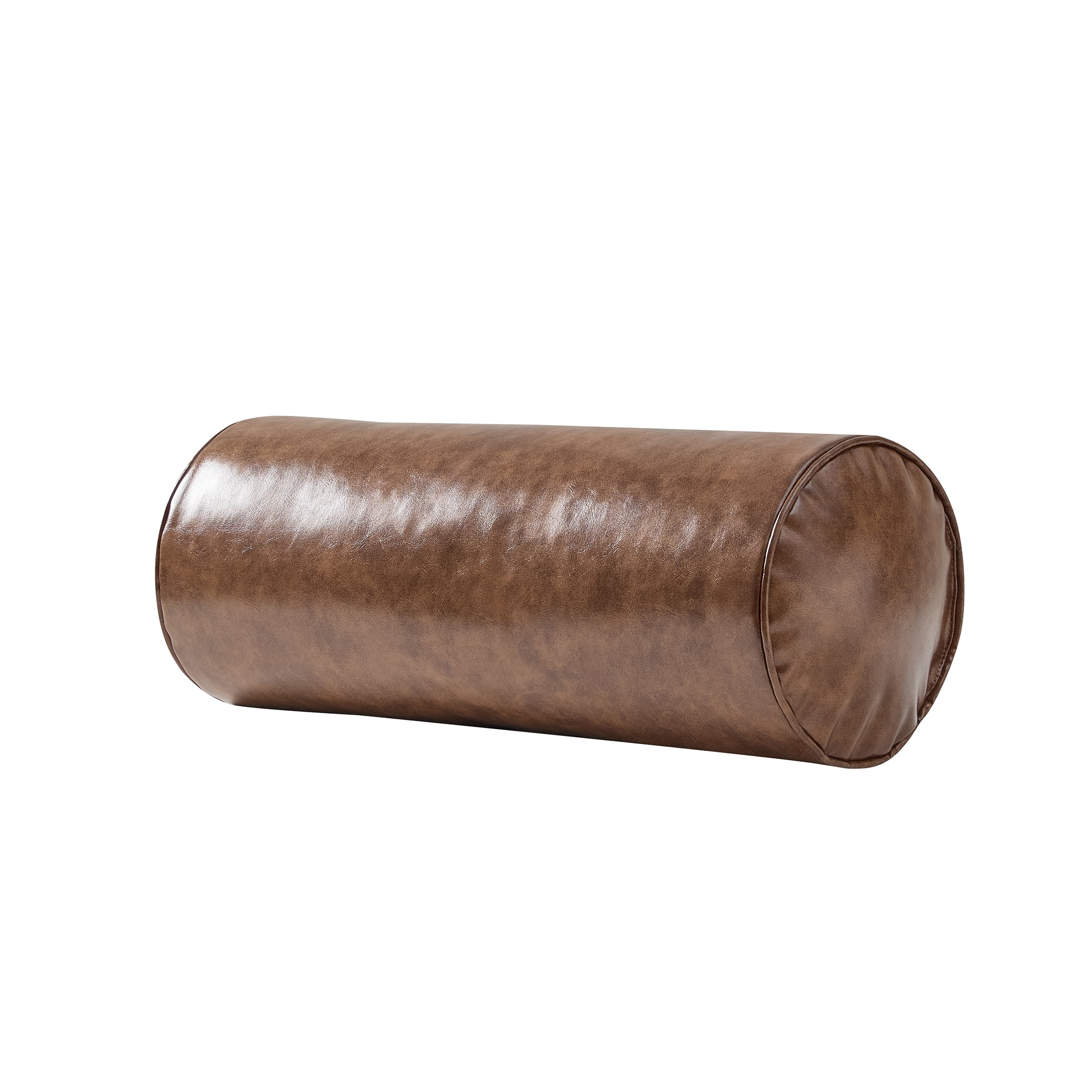 Home Decor Collection 8" x 20" Brown Faux Leather Bolster Decorative Pillow