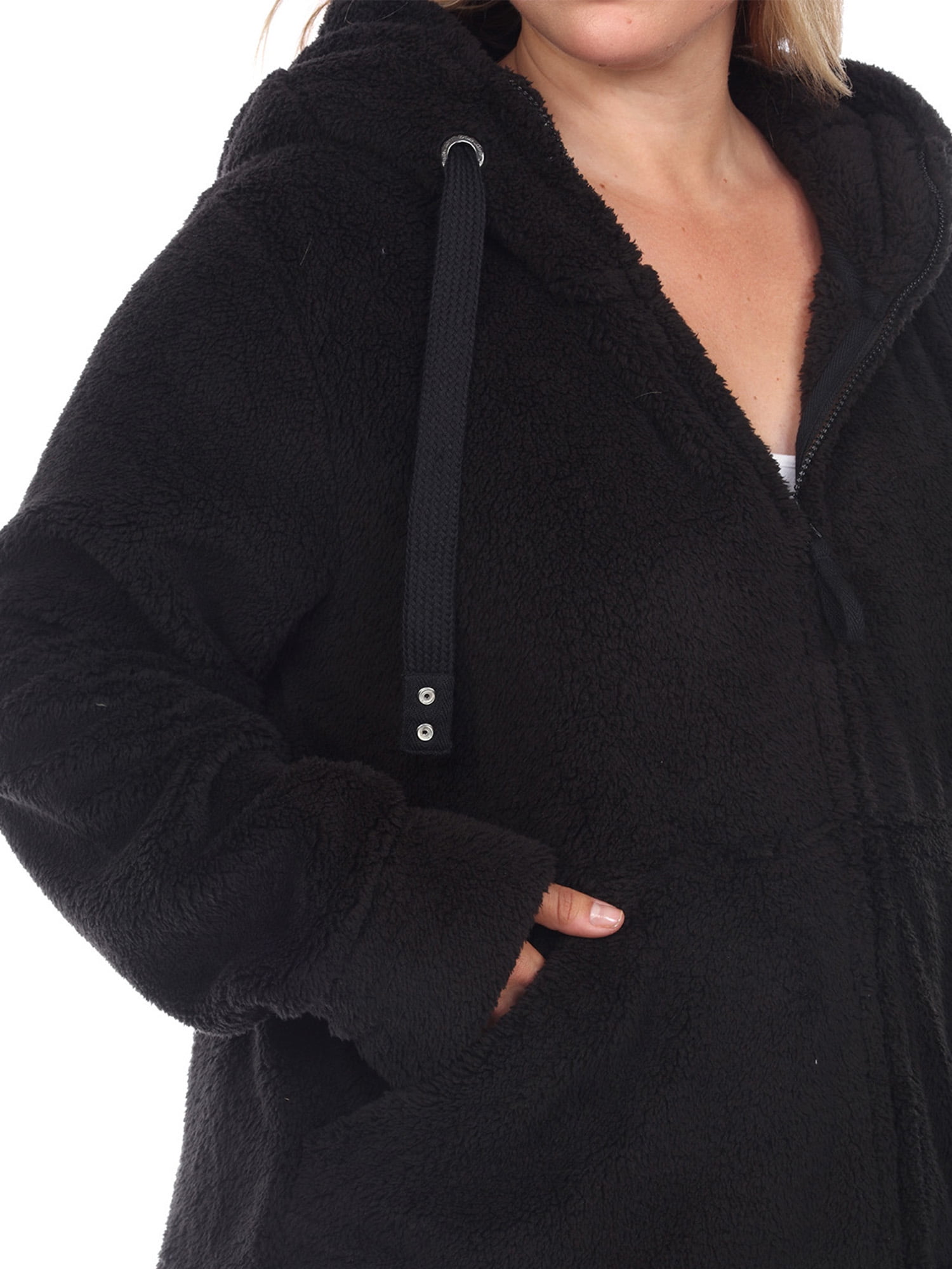 White Mark Women's Plus Size Hooded Sherpa Jacket