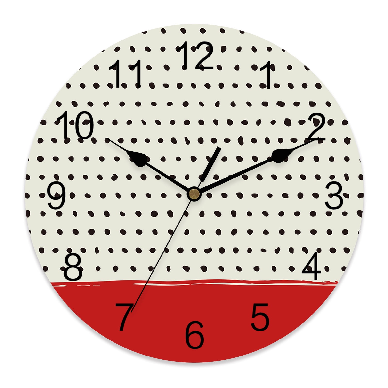 Wall Clock Red Clocks PVC Silent Non-Ticking Battery Operated Decorative Solid Color Dots Waves Round Clock for Home Living Room Kitchen Bedroom Office School Wall Decor 12 Inch