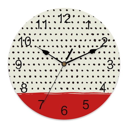 Wall Clock Red Clocks PVC Silent Non-Ticking Battery Operated Decorative Solid Color Dots Waves Round Clock for Home Living Room Kitchen Bedroom Office School Wall Decor 12 Inch