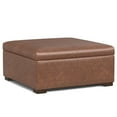 thumbnail image 4 of Gabbie 36 inch Wide Square Coffee Table Storage Ottoman in Distressed Saddle Brown Vegan Leather, 4 of 9