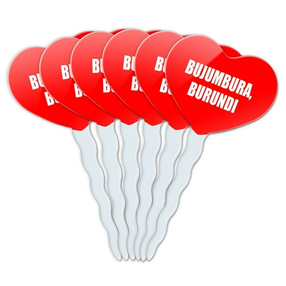 Bujumbura Burundi Heart Love Cupcake Picks Toppers - Set of 6
