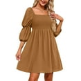 thumbnail image 2 of Liacowi Women Summer Smocked Dress Square Neck Puff Sleeve A-Line Casual Short Mini Dress Ruffle Hem Dress, 2 of 7