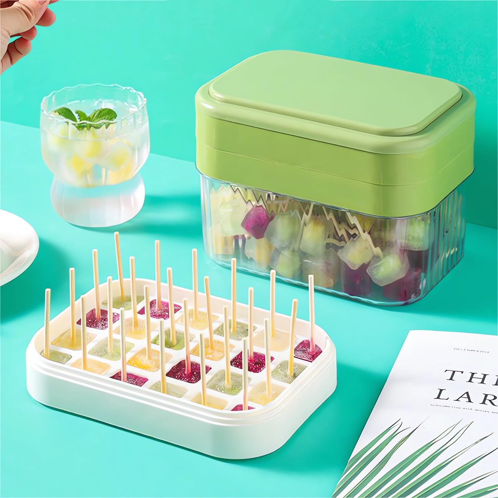 Push Ice Tray With Lid Ice Tray Ice Maker, Easy Release Ice Mold Freezer Ice Tray With Storage Bin Scoop, Large Capacity Ice Container Food Grade Ice Tray Ice Maker