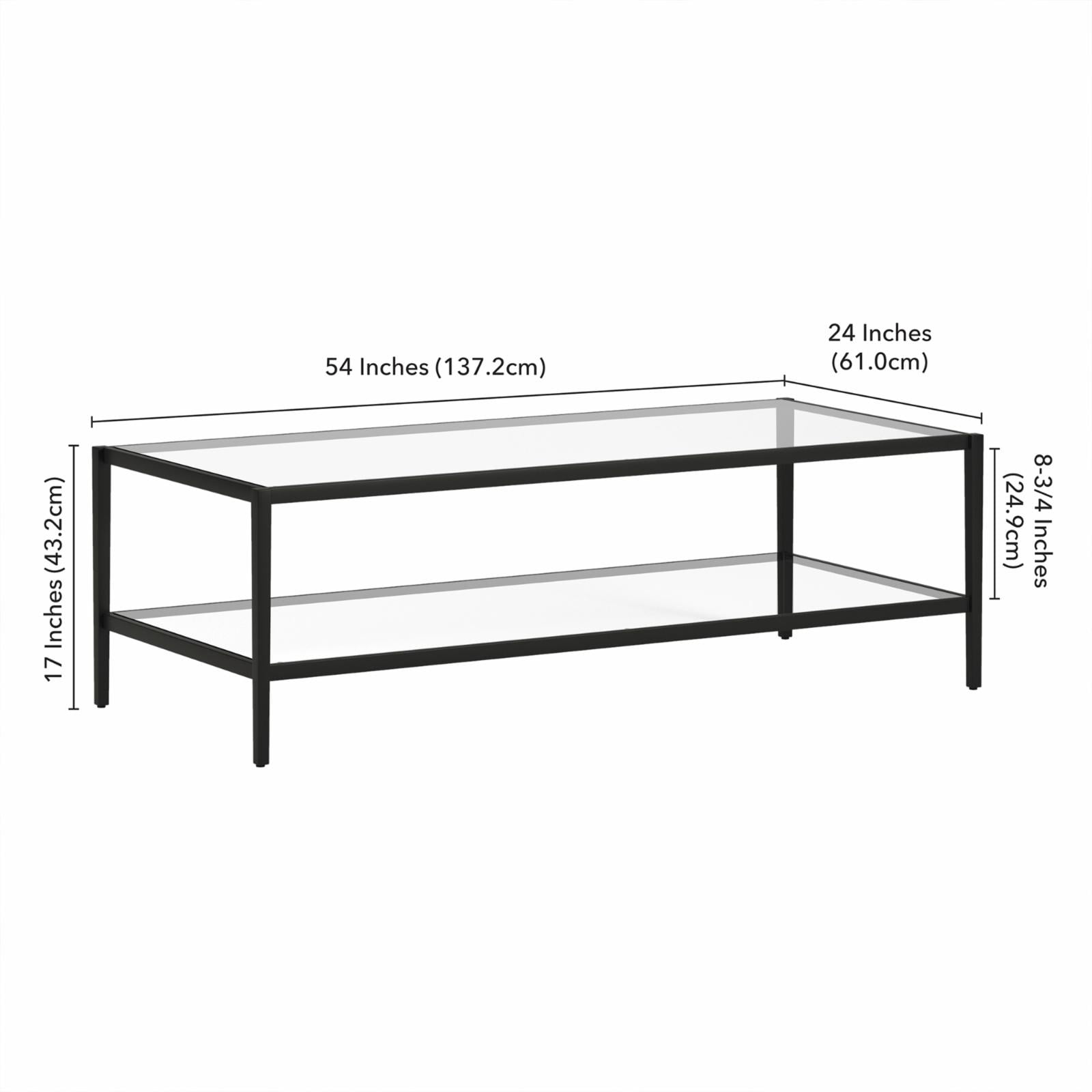 Evelyn&Zoe Hera 54" Wide Rectangular Coffee Table with Glass Shelf, Blackened Bronze