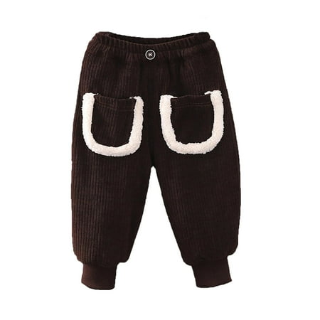 

ZHAGHMIN Winter Fluffy Corduroy Sweatpants for Toddler Girls Boys Cute Thicken High Waist Jogger Pants with Pockets Ribbed Closed Bottom Brown Size130