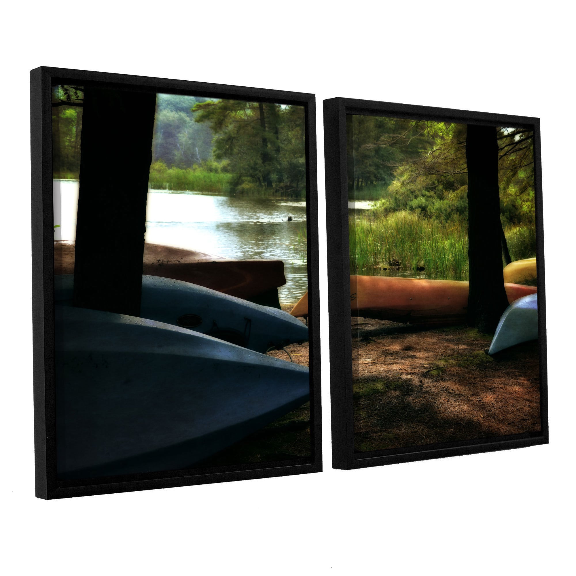 ArtWall Kevin Calkins "Kayaks at Rest" 2-Piece Floater Framed Canvas Set