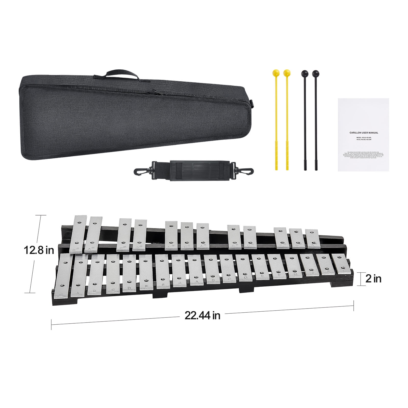 KFFKFF 30-Key Glockenspiel Set, Includes Mallets, Drumsticks & Portable Bag, Ideal Xylophone Percussion Kit for Learners & Enthusiasts
