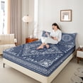 thumbnail image 4 of Manfei Exotic Style Flowers Twin Sheet Sets,Rustic Damask Floral Twin Fitted Sheet,Deepblue White Flat Sheet For Kids,Ultra Soft Home Decor,3 Pieces, 4 of 7