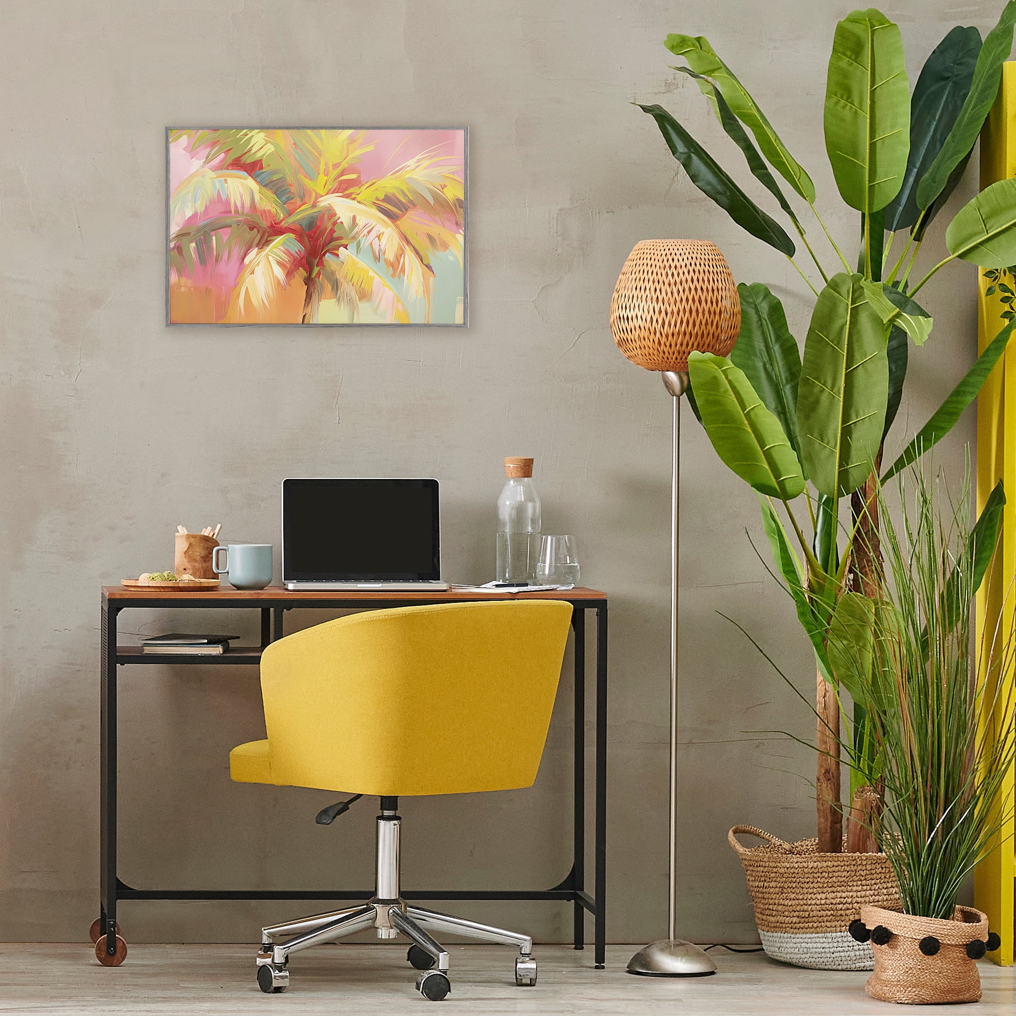 Stupell Industries Warm Palm Leaf Impressions Gray Framed Giclee Art, design by Jacky Ngan