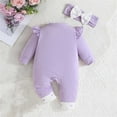 thumbnail image 4 of Owordtank Newborn Baby Girl Clothes Floral Outfit Ruffle Long Sleeve Romper Infant Fall Winter Jumpsuit with Headband, 4 of 8