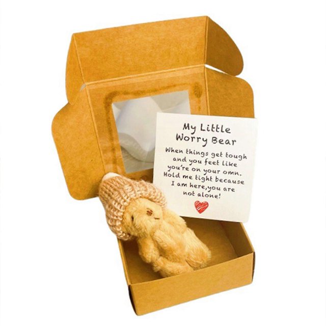 Mini Pocket Bear Hug in Box, Tiny Teddy Bear Plush with Inspirational Card, Comfort Gift for Kids & Adults
