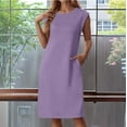 thumbnail image 2 of Jamsmile Womens Tshirts Sleeveless Dress Summer Round Neck Dress With Side Slits Pocket Summer Loose Fit Plain Mini Dress, 2 of 5