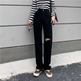 thumbnail image 1 of Spice Girls Ripped Washed Jeans Women‘s Summer  New High Waist Slimming Wide Leg Pants American Style Straight Pants, 1 of 6
