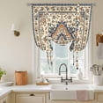 thumbnail image 3 of Vintage Ethnic Floral Tie Up Curtain 54 Inches Long, Retro Brown Classical Bohemian Style Balloon Style Kitchen Window Curtain Over Sink, Small Window Rod Pocket Curtain 42"x54", 3 of 9